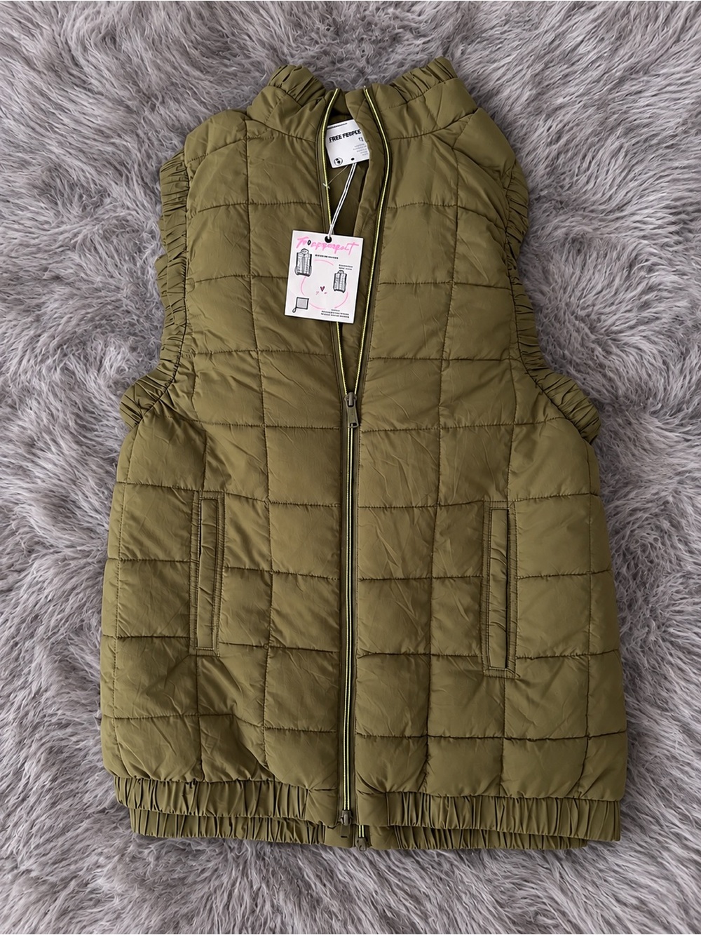 Free People Movement Reflective Piper Packable Vest Olive Green XS/Small NWT